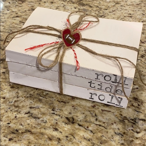 Hand-stamped Alabama Crimson Tide book stack!